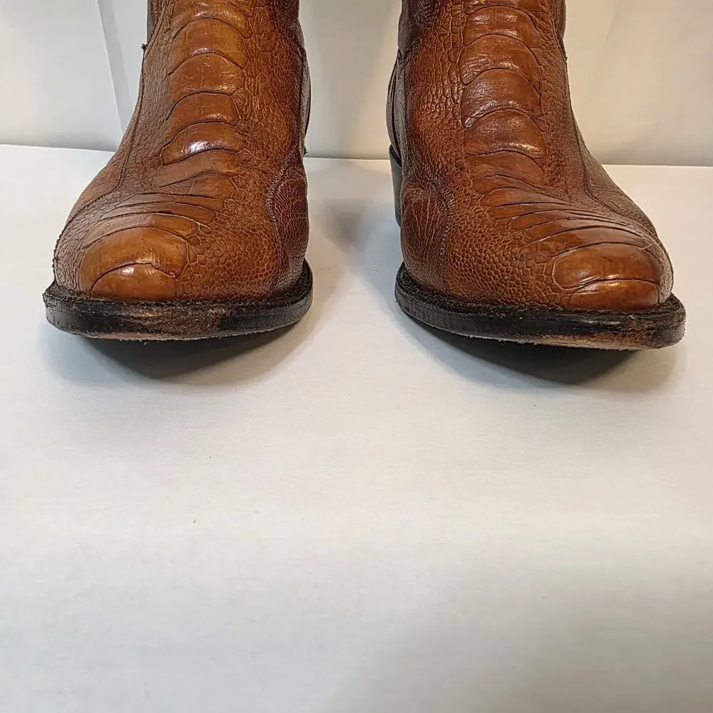 Panhandle Slim Mens 8 D Brown Exotic Ostrich Leg Cowboy Western Boots Vintage
